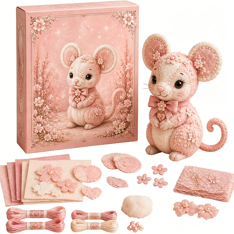 🎀49 % RABATT🎁DIY-kit för lapptäcke i filt: ”Pink Enchanted Forest”