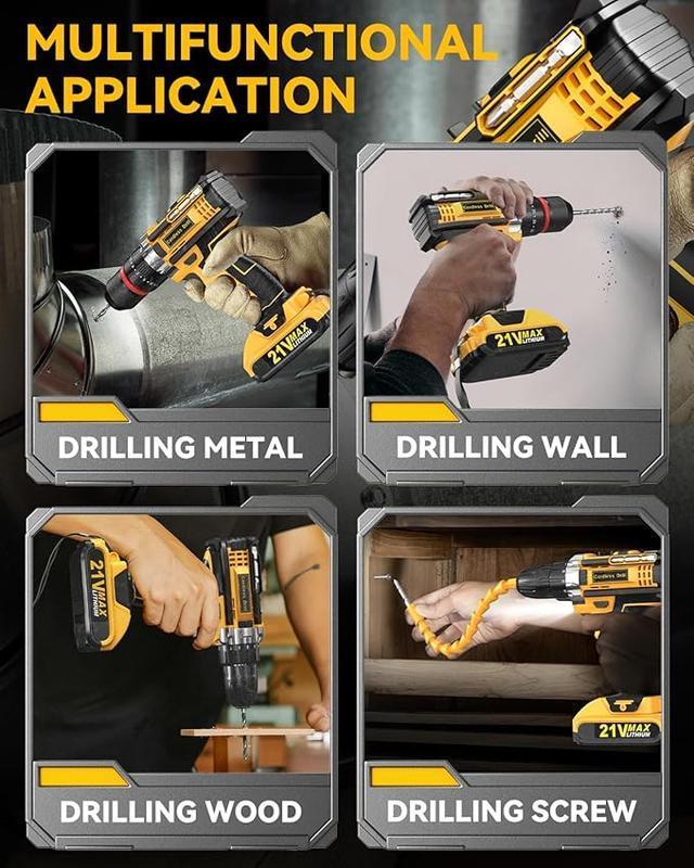 📢📢50% OFF !! ⏰ 21V Cordless Drill/Driver – 45Nm, 2 Batteries & LED 🔋