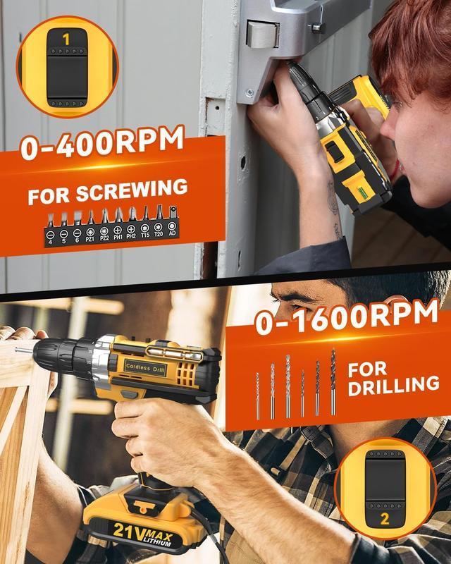📢📢50% OFF !! ⏰ 21V Cordless Drill/Driver – 45Nm, 2 Batteries & LED 🔋