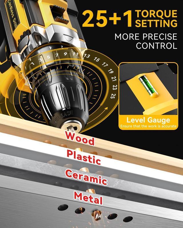 📢📢50% OFF !! ⏰ 21V Cordless Drill/Driver – 45Nm, 2 Batteries & LED 🔋