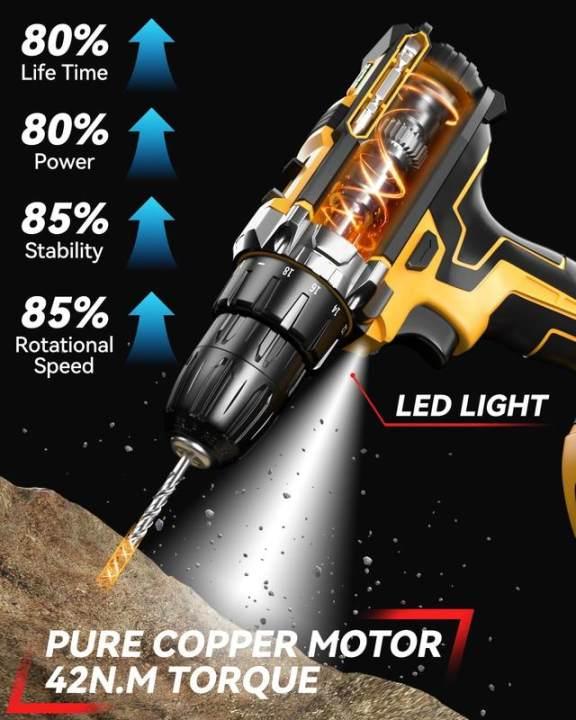 📢📢50% OFF !! ⏰ 21V Cordless Drill/Driver – 45Nm, 2 Batteries & LED 🔋