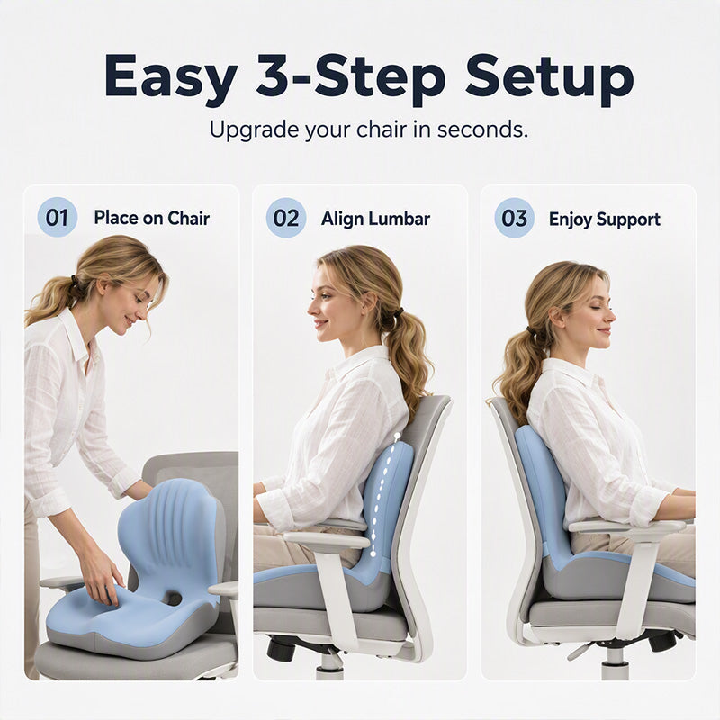 🪑 Ergonomisk memoryskum-sitepute med ryggstøtte – hold deg komfortabel hele dagen, perfekt til kontoret, bilen og hjemmet ✨