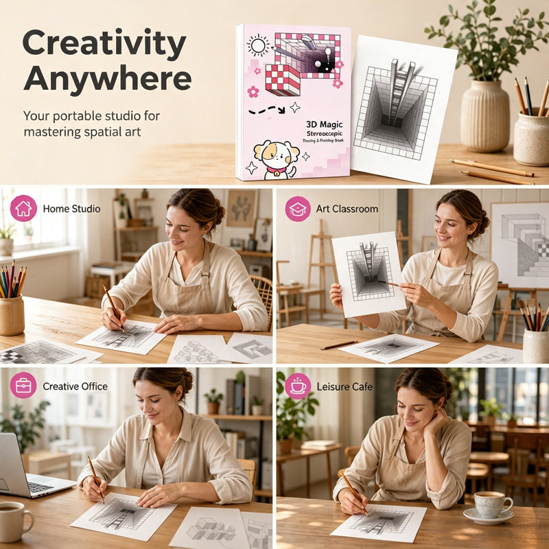 📢📢50 % RABATT!! ⏰3D-tegnebok for barn med stereoskopiske oppfølgingstegninger, fargelegging og papirklipp-aktiviteter