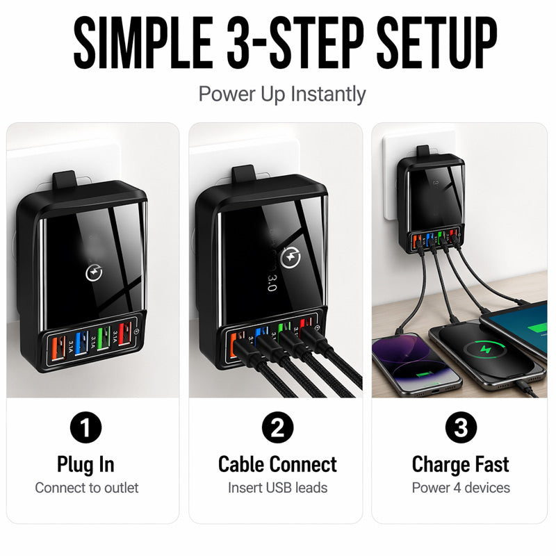 Lad opp 4 enheter på et øyeblikk! Brannsikker USB-hub som ikke blir overopphetet