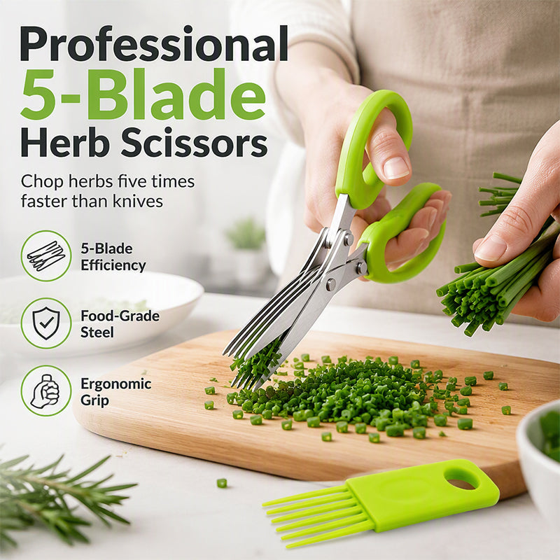 📢📢 50 % RABATT! Urtesaks med flere blader – blader i rustfritt stål og behagelig grep for enkel tilberedning av urter ✂️🌿