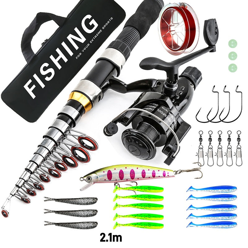 🎣 NÅ 50% RABATT! Komplett fiskesett for reise – Teleskopisk fiskestang i glassfiber med haspelsnelle, sluk, kroker og oppbevaringsveske for nybegynnere, reise og ferskvannsfiske