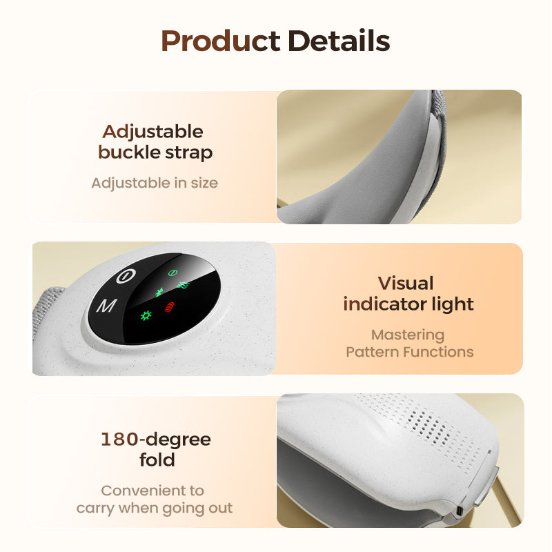 Visuell Bluetooth-øynemassasjeapparat med varme og musikk