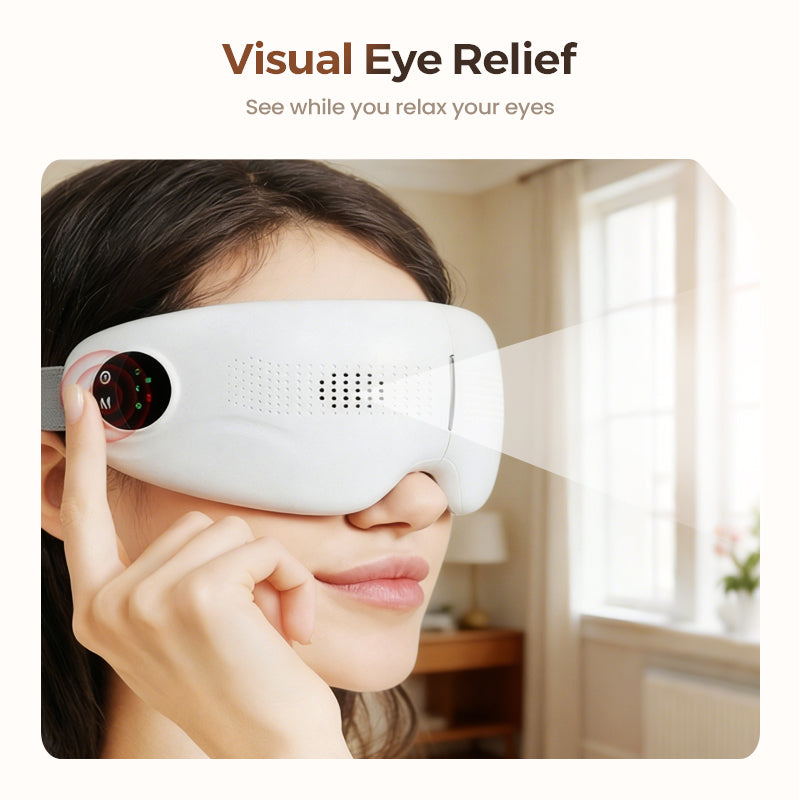 Visuell Bluetooth-øynemassasjeapparat med varme og musikk