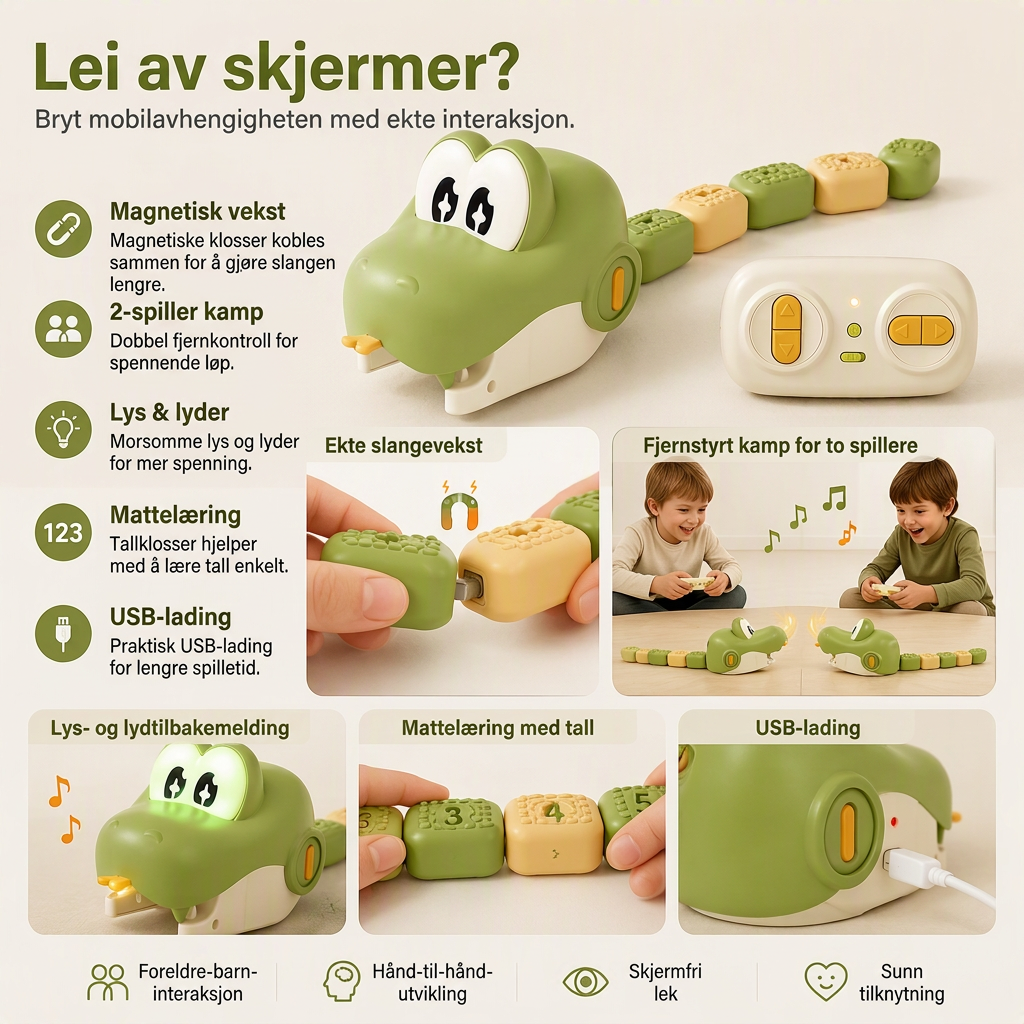 Fjernstyrt slangeleke med magnetiske skjøtesegmenter