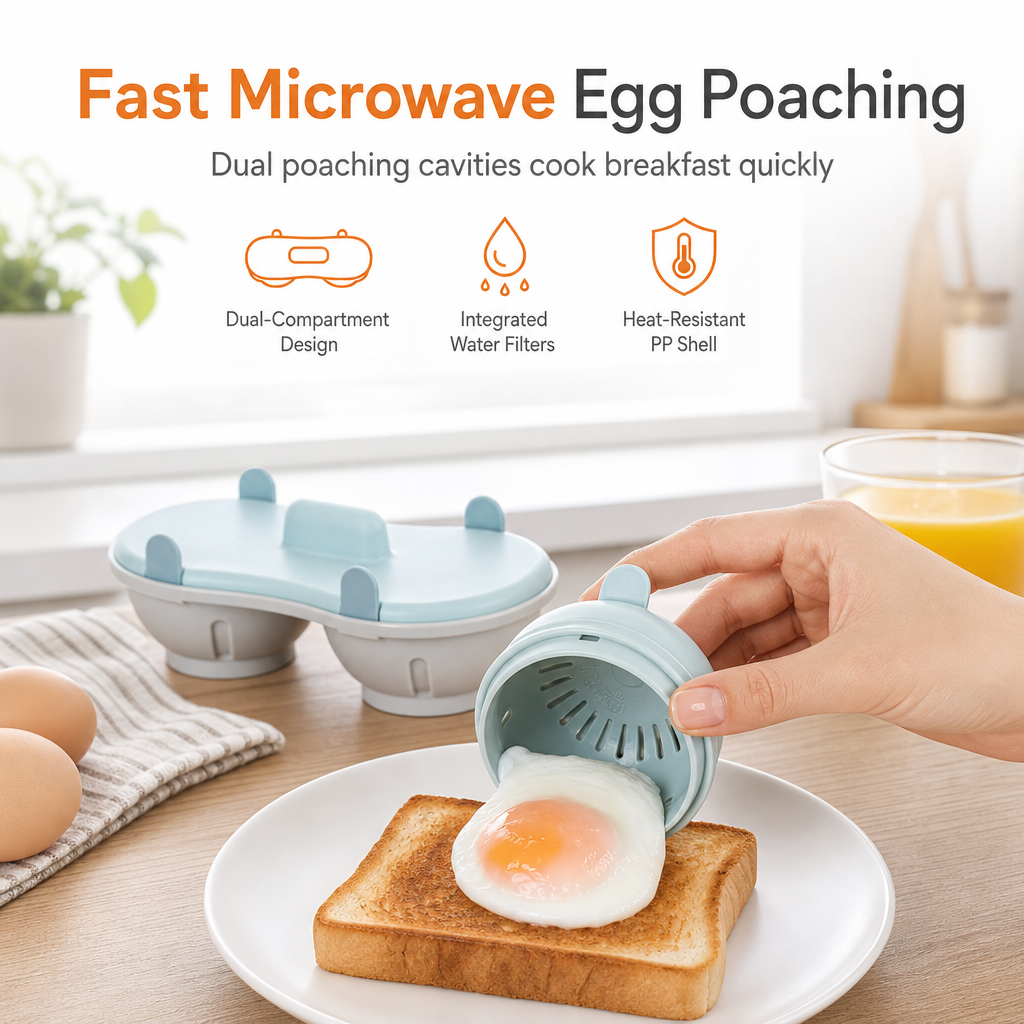 🍳⚡Mikrobølgeovn med to rom til posjerte egg | Lag to posjerte egg på kort tid⏱️