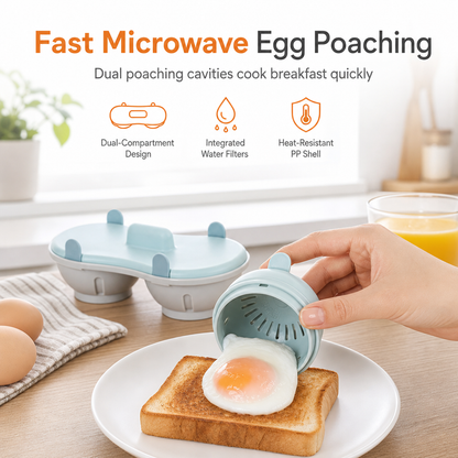 🍳⚡Mikrobølgeovn med to rom til posjerte egg | Lag to posjerte egg på kort tid⏱️