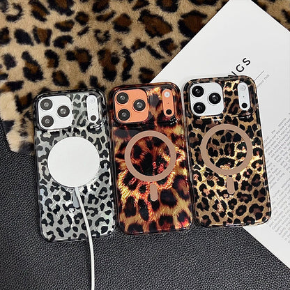 Mobiltelefondeksel med magnet og leopardmønster