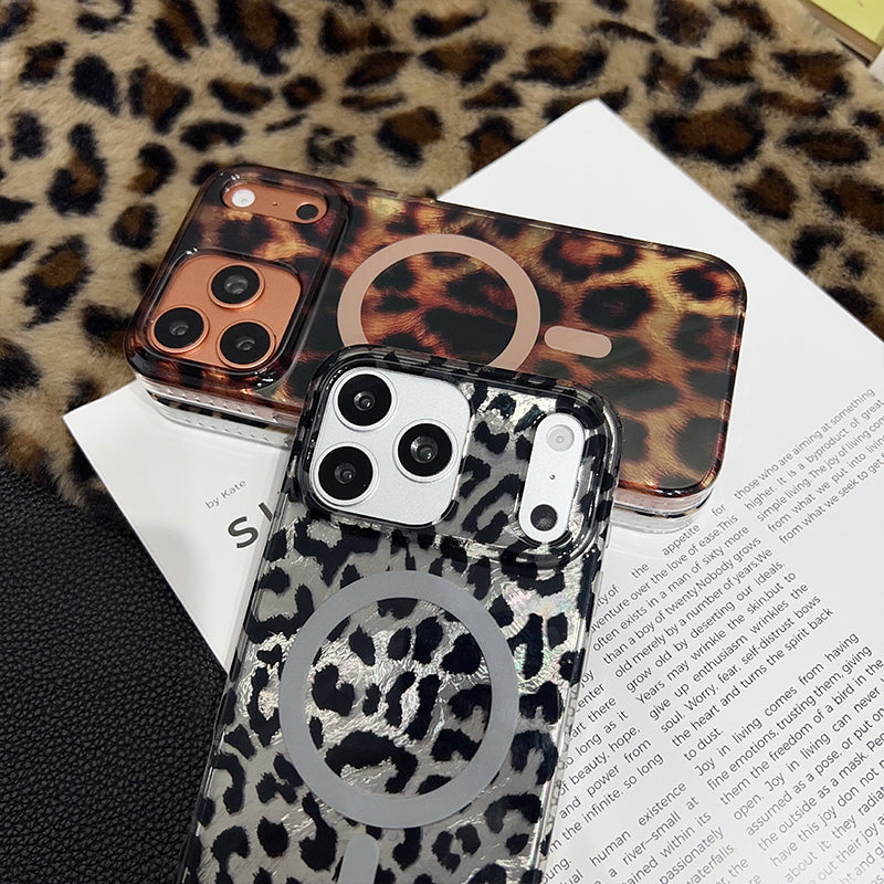 Mobiltelefondeksel med magnet og leopardmønster
