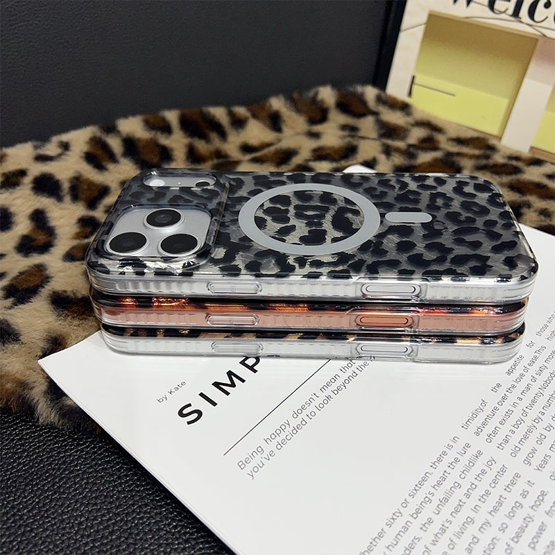 Mobiltelefondeksel med magnet og leopardmønster