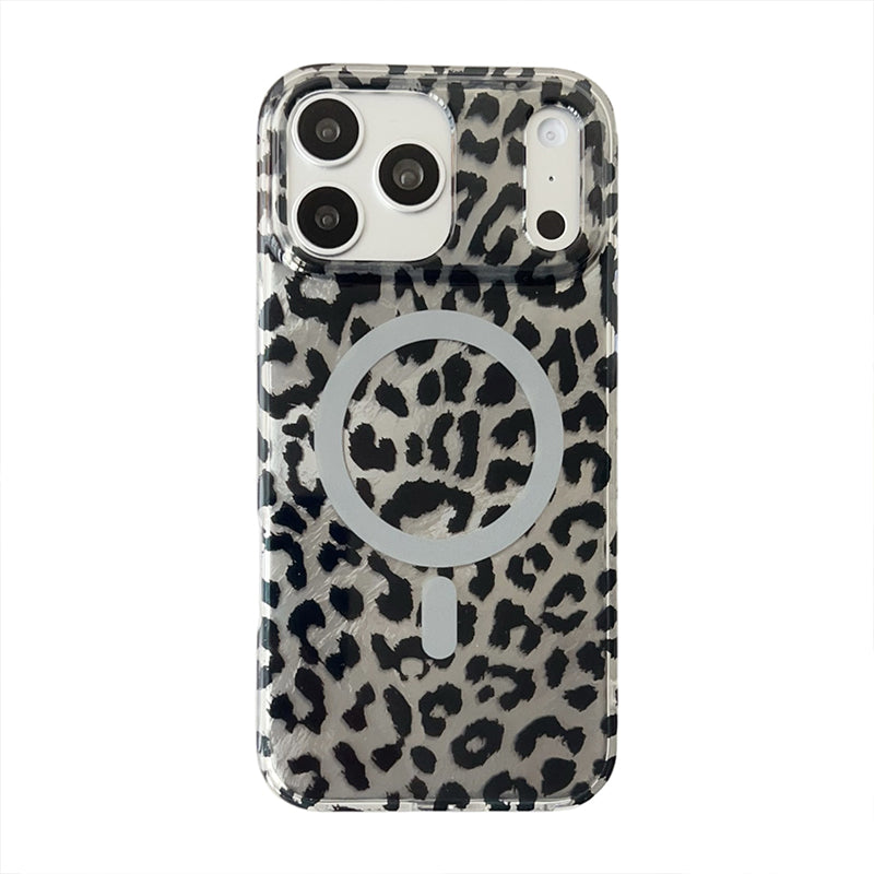 Mobiltelefondeksel med magnet og leopardmønster