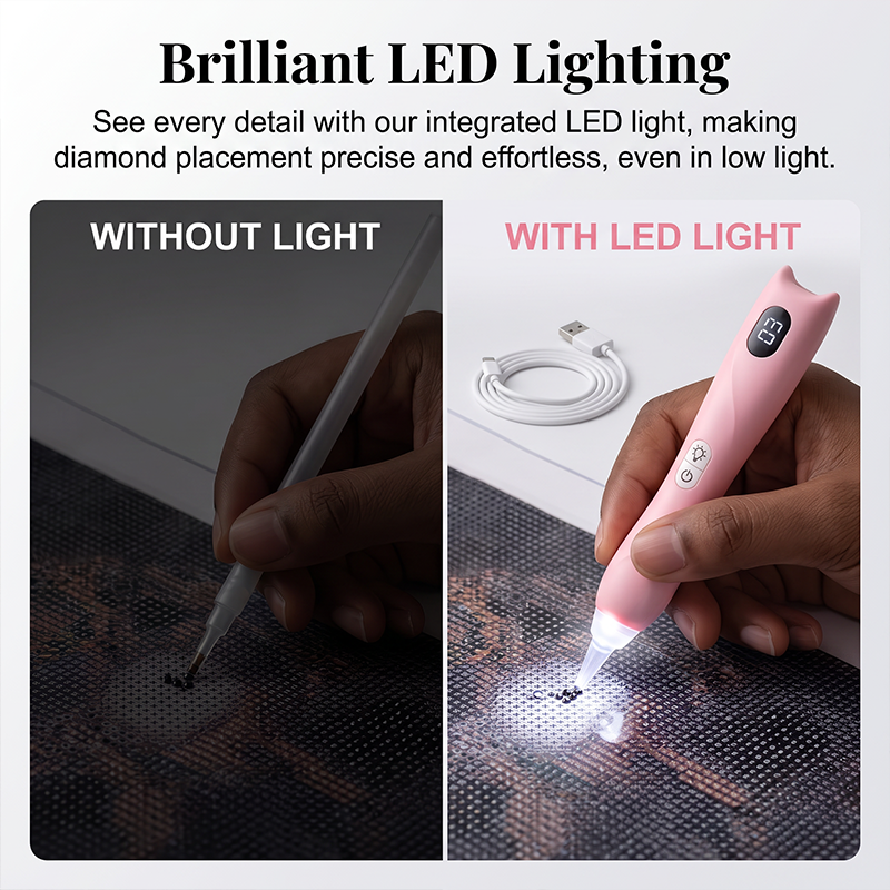 Oppladbar LED-penn til diamantmaling med USB-kabel for DIY-håndverk