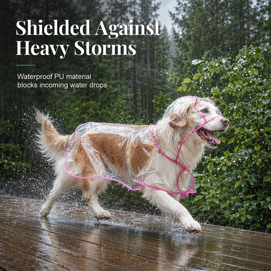 🐕 Gjennomsiktig vanntett regnjakke for hund – hold hunden tørr og synlig på regnværsturer 🌧️