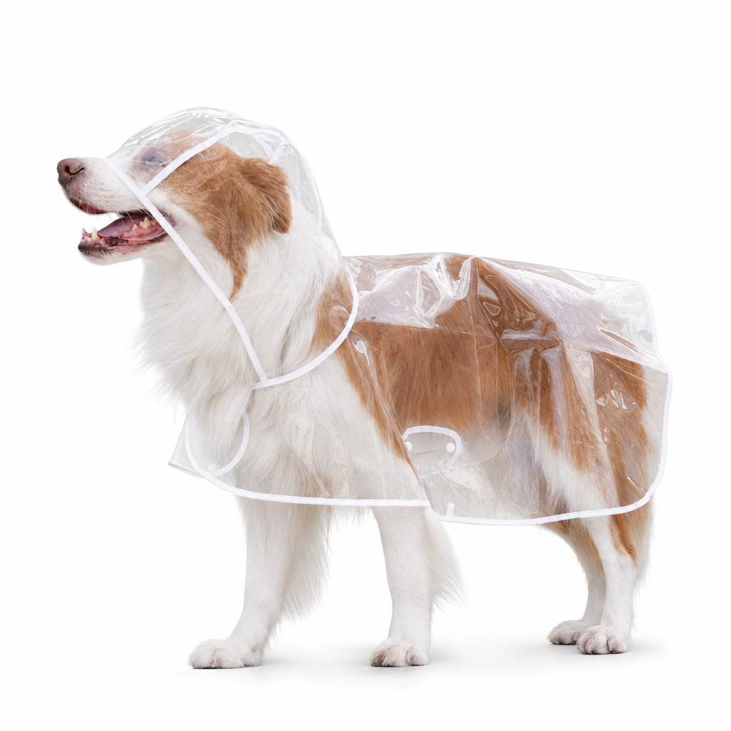 🐕 Gjennomsiktig vanntett regnjakke for hund – hold hunden tørr og synlig på regnværsturer 🌧️