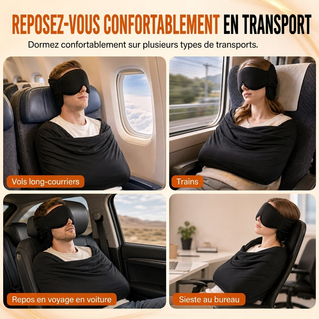 ⏰Sett bestående av en integrert reisehodeplagg i memory foam og en 3D-søvnmaske som blokkerer lys, til bruk som nakkestøtte på reise
