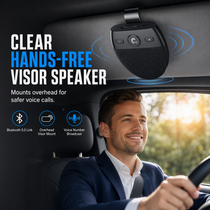 📢📢 56 % RABATT🚗 SP11 håndfri Bluetooth-høyttaler for solskjerm i bil med vibrasjonsaktivert autostart, A2DP-støtte og stemmestyrt oppringing