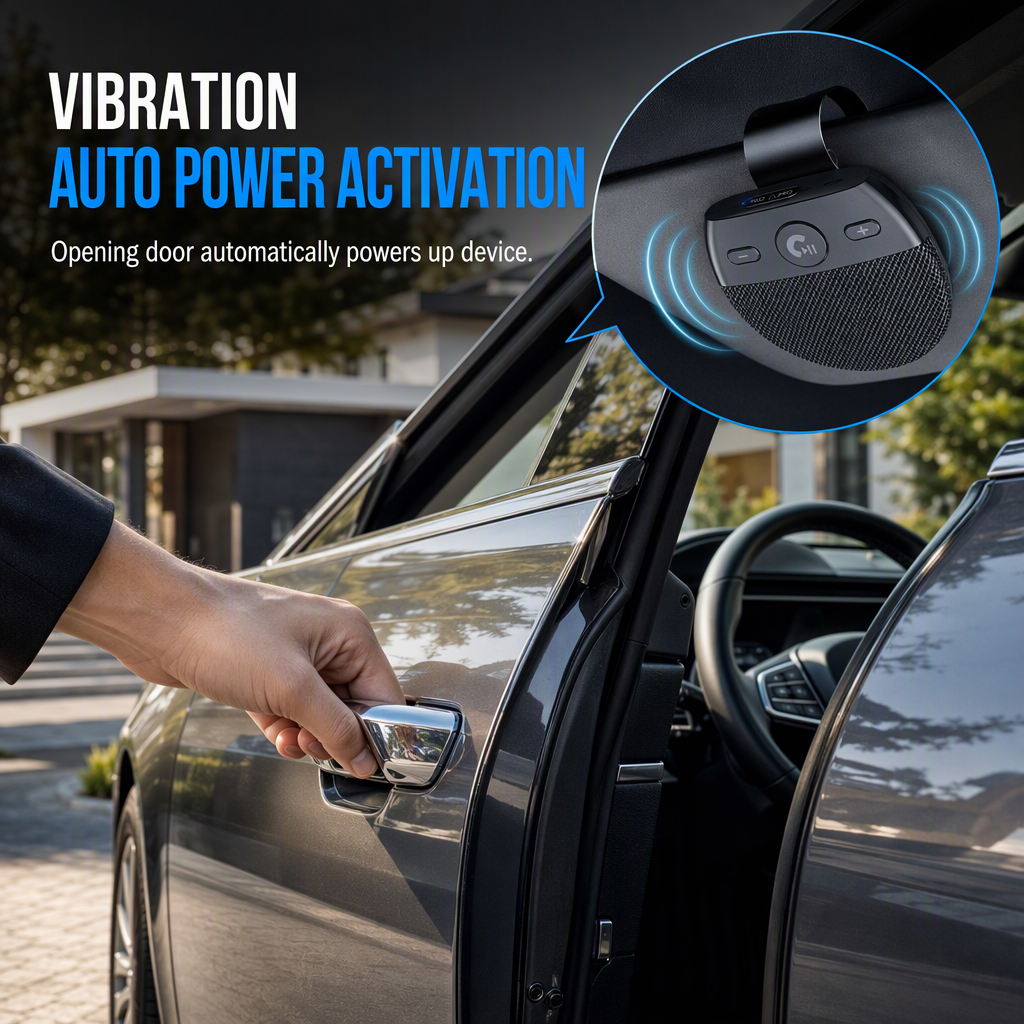 📢📢 56 % RABATT🚗 SP11 håndfri Bluetooth-høyttaler for solskjerm i bil med vibrasjonsaktivert autostart, A2DP-støtte og stemmestyrt oppringing