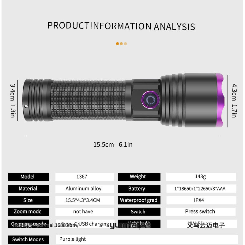 Rechargeable Multi-Function UV Flashlight