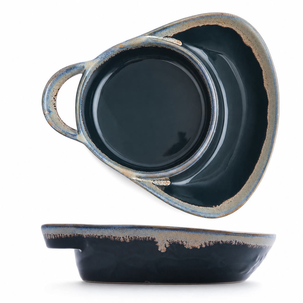 🍳Retro keramisk bakebolle med skillevegger og ett håndtak