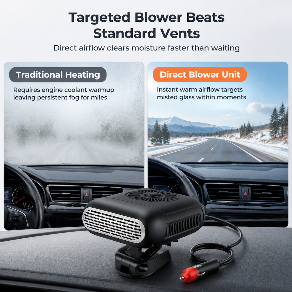 ❄️ 50 % RABATT I BEGRENSET TID! 💨 Bærbar vifte til avising av bilruter – rask oppvarming, justerbar, universell 🚗