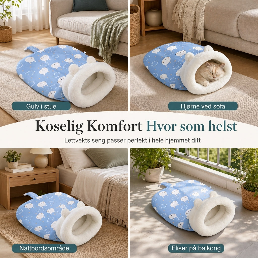Halvlukket varm sovepose, myk dyp søvn kjæledyrhule og dyne for katter og små hunder