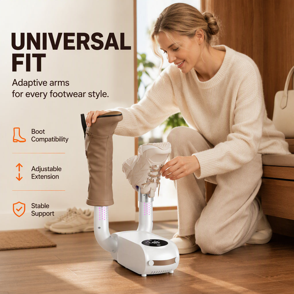 Sammenleggbar skotørker med smart timer og UV-lys