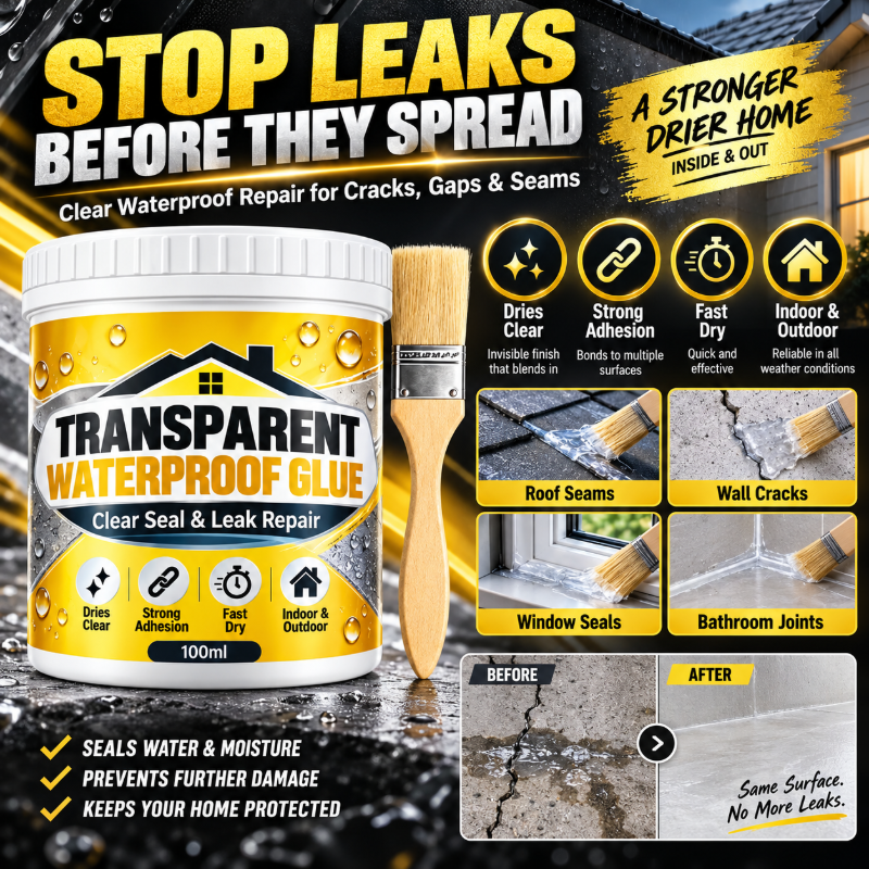 Transparent, vanntett lim med pensel for lekkasjereparasjon