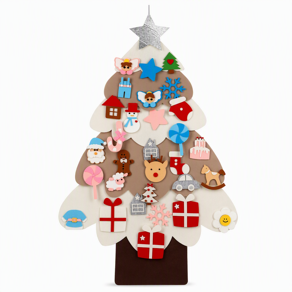 Gjør-det-selv-juletresett i filt med avtakbare pynt til vegghengte julepynt for barn