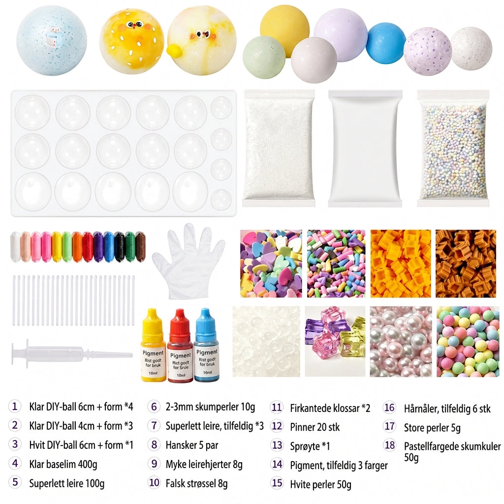 📢📢50%🎨 Lag din egen klemball – fargerik leire, glitrende fyll, slitesterk og lekkasjesikker. Kreativ DIY-moro! ✨🤲