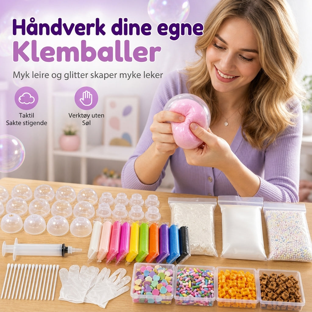 📢📢50%🎨 Lag din egen klemball – fargerik leire, glitrende fyll, slitesterk og lekkasjesikker. Kreativ DIY-moro! ✨🤲