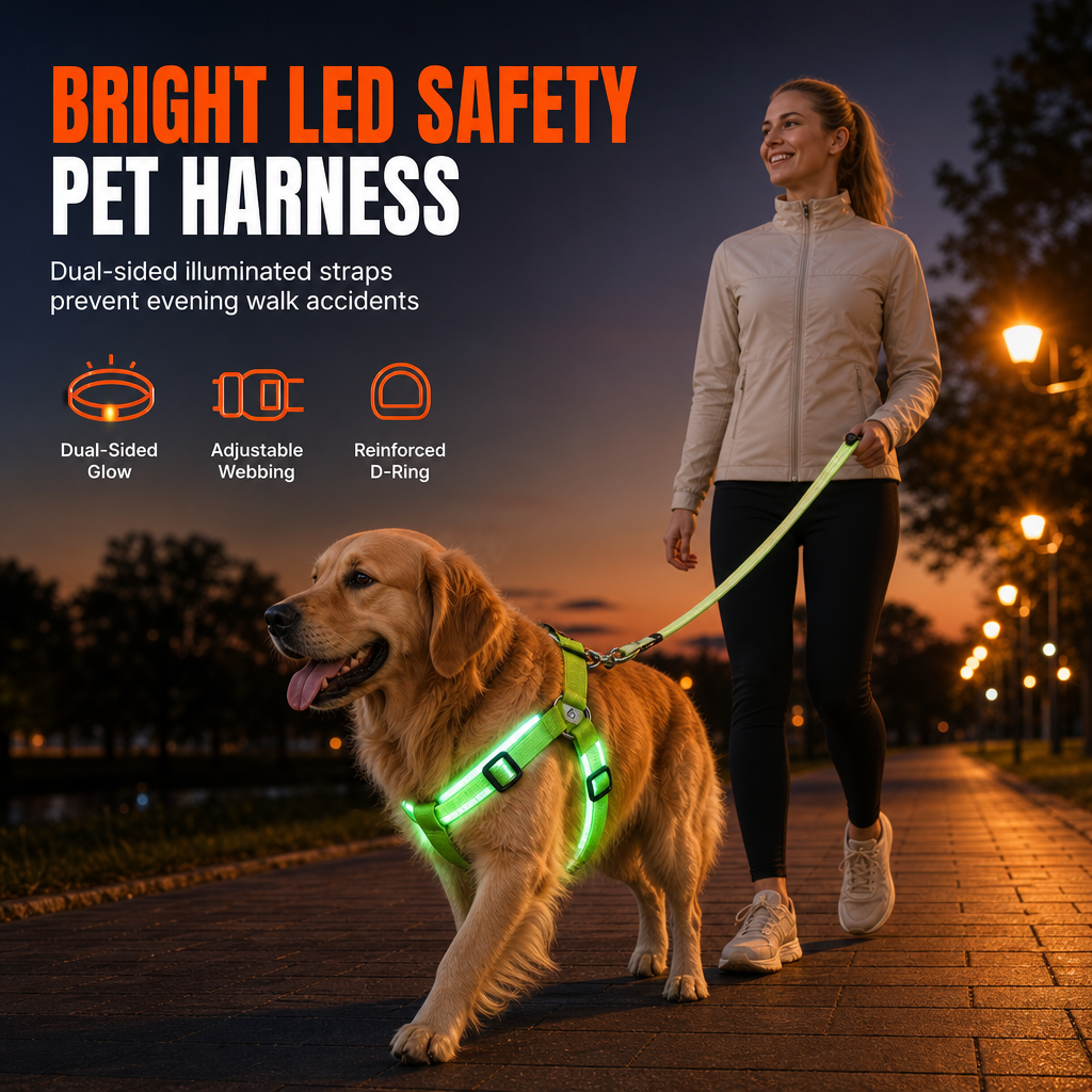 🐕 50 % RABATT! 💡 LED-hundesele – Selvlysende, blinkende og justerbar passform ✨
