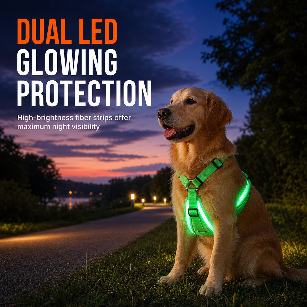 🐕 50 % RABATT! 💡 LED-hundesele – Selvlysende, blinkende og justerbar passform ✨