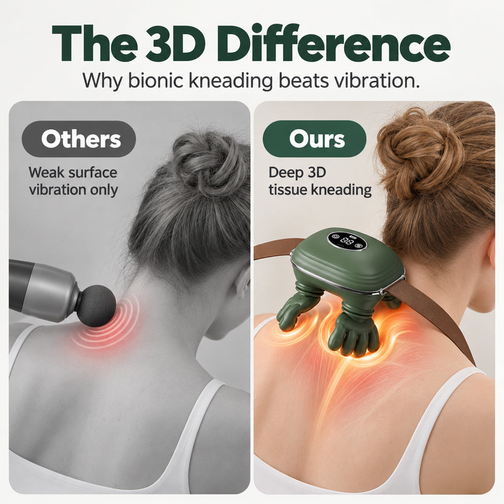 3D-massasjeapparat til nakke og skuldre med håndlignende knaing og varme