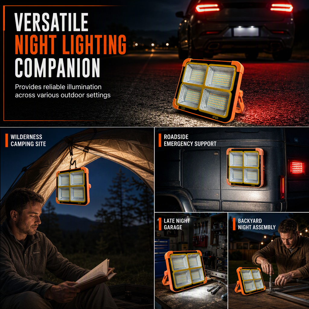 Bærbar nødlampe med solcelle og utendørs camping-flomlys med USB-lading for mobiltelefoner