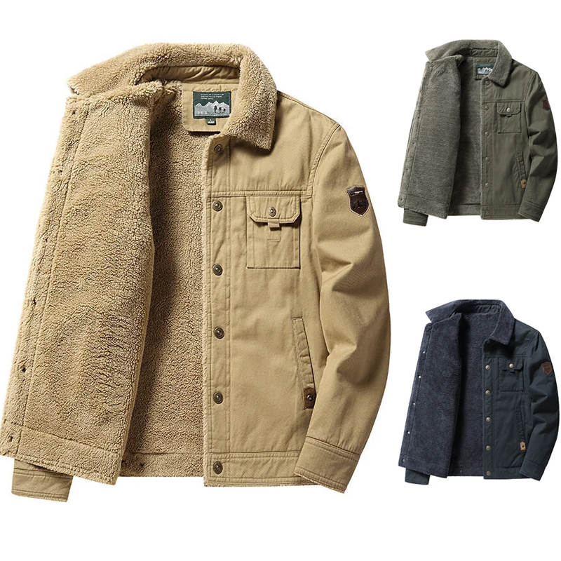 Fleece tykk, uformell termisk jakke for menn