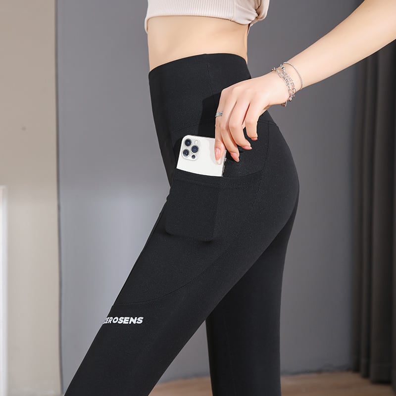 Yogabukser med høy midje i lomme med løftebunn