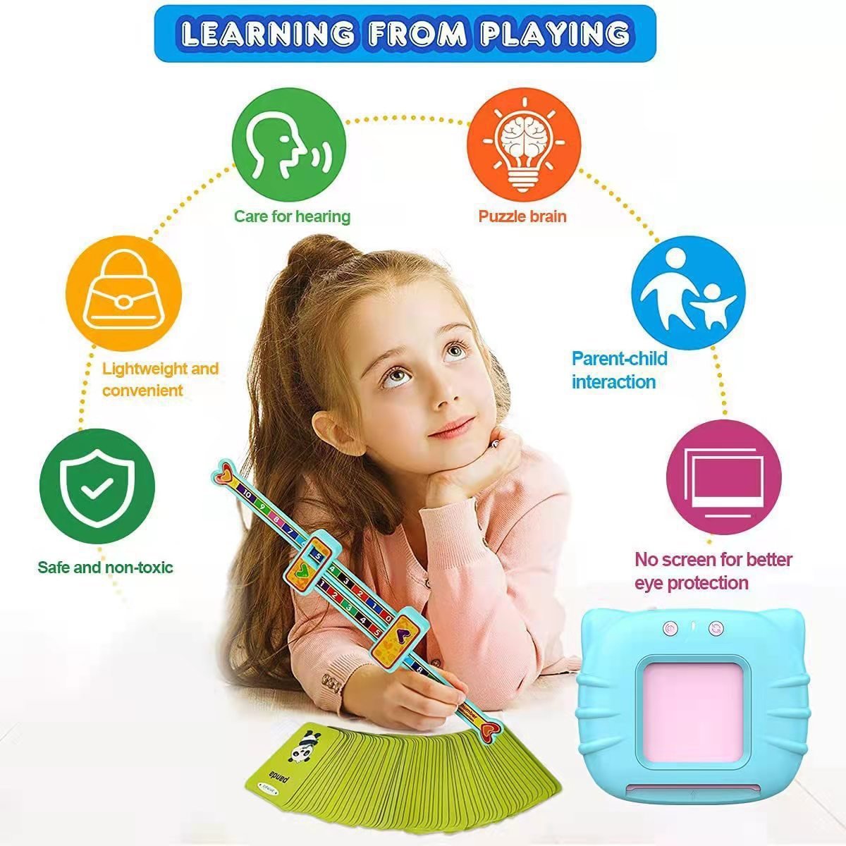 Hørbar Flashcard-enhet + Flashcards for barn